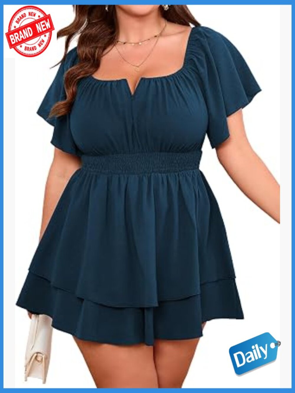 Plus Size Square Neck Ruffle Tiered Short Jumpsuit Romper